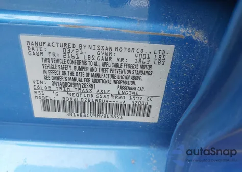 2021 Nissan Sentra Sv Xtronic Cvt z USA, uszkodzony, nr VIN 3N1AB8CV9MY263851